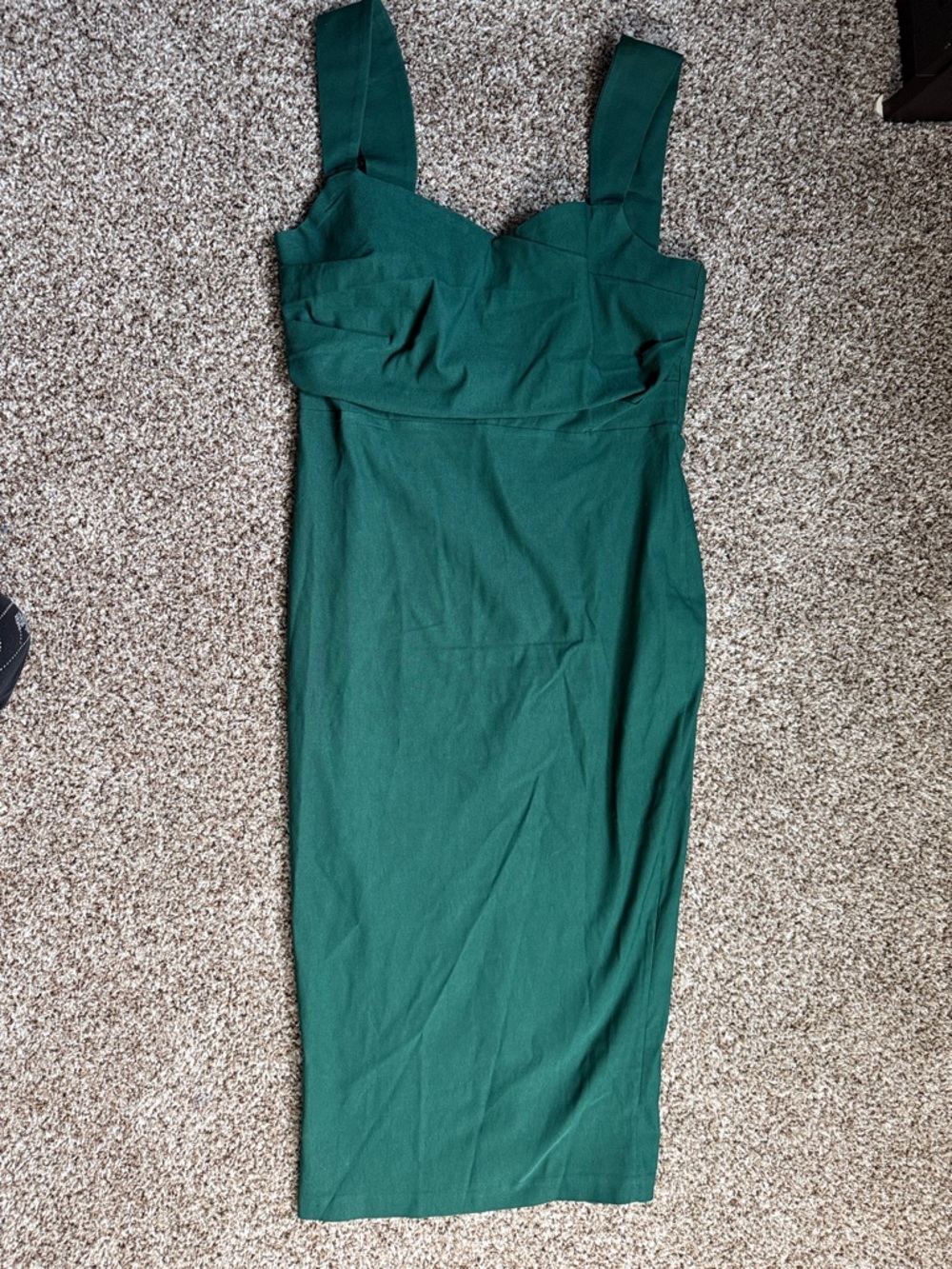 Forest Green Midi Sheath Dress with Wide Straps